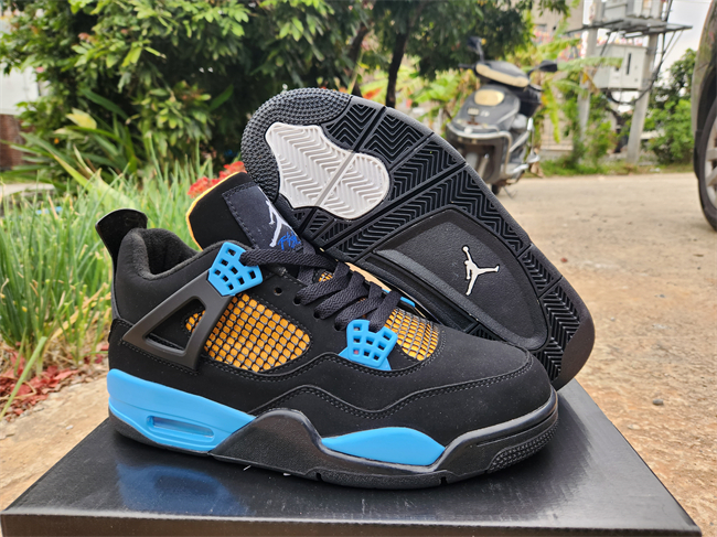 Men's Hot Sale Running weapon Air Jordan 4 Black/Blue/Yellow Shoes 0195